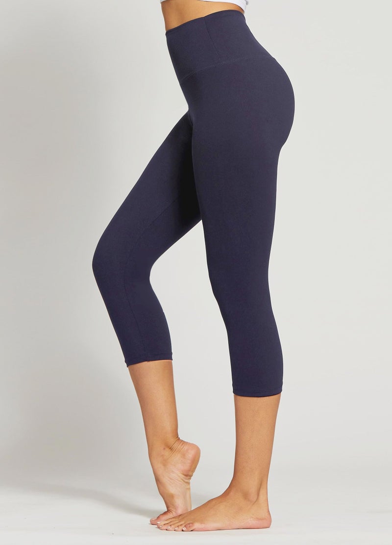 Conceited Capri Leggings for Women - Soft - High Waist Tummy Control - Essential - Regular and Plus Size - Navy Blue - Large - X-Large - Image 4